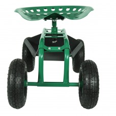 Sunnydaze Rolling Shop Cart with 360 Degree Swivel Seat & Tool Tray, Green   567146467